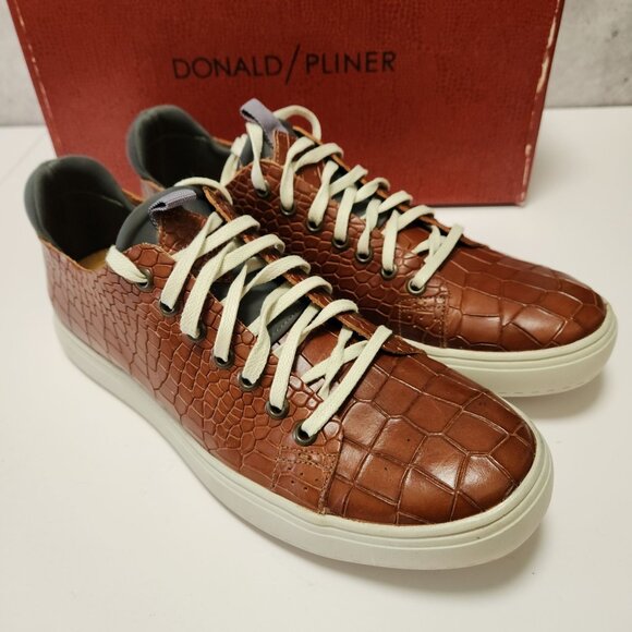 Donald Pliner Prenton BrownEmbossed  Leather Croc Print Sneakers Mens 8 - Picture 3 of 16